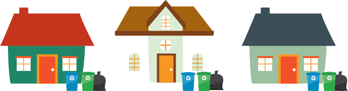 illustration of houses with recycling bins