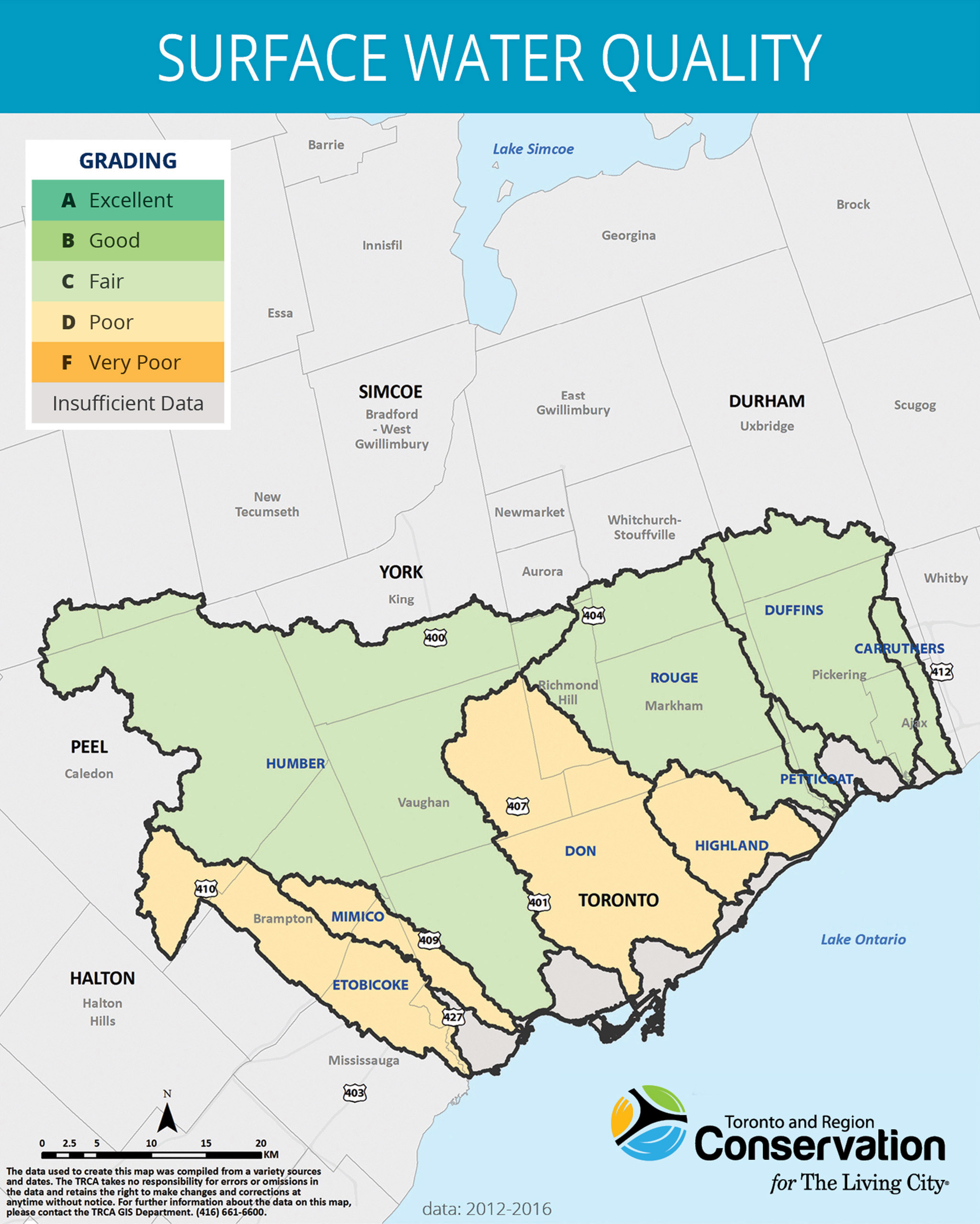 map of surface water quality in TRCA jurisdiction
